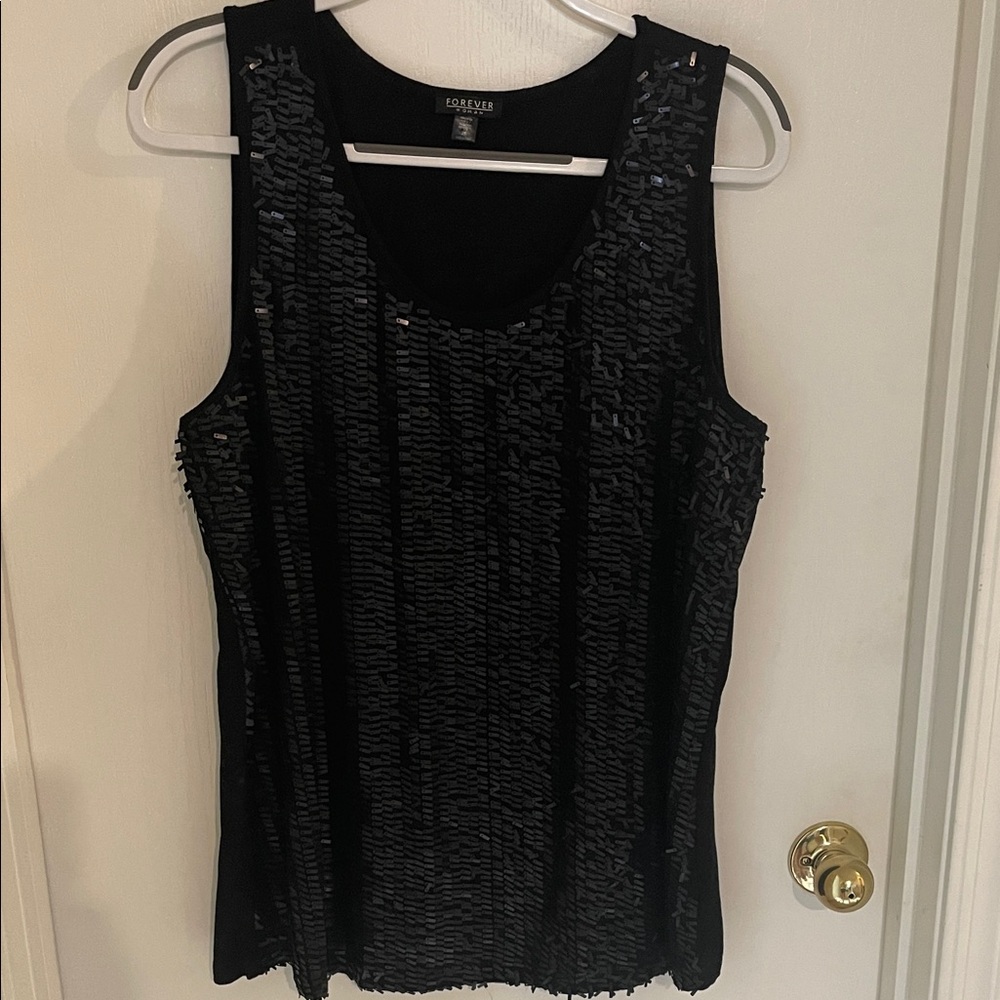 Forever Women Black Shimmer Tank Top